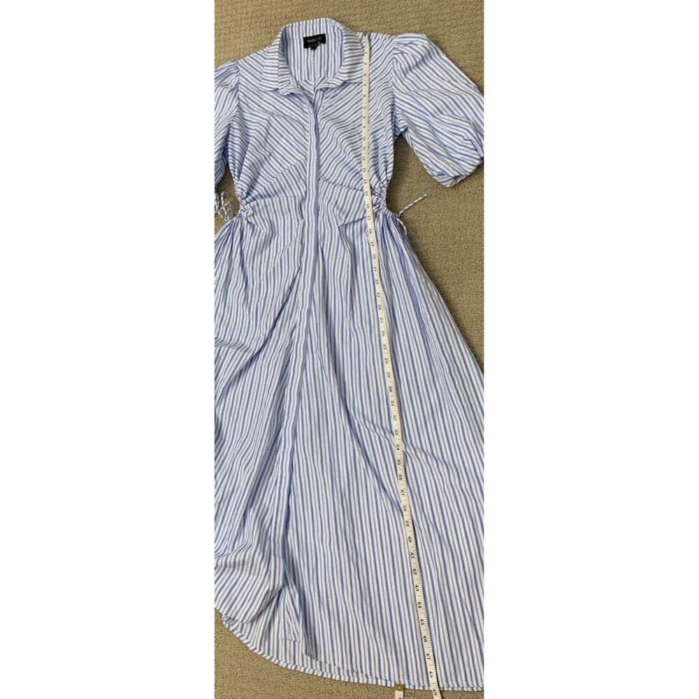 Bardot Blue White Striped Nautical Button Up Cut Out Side Midi Shirt Dress 4 - Picture 12 of 13